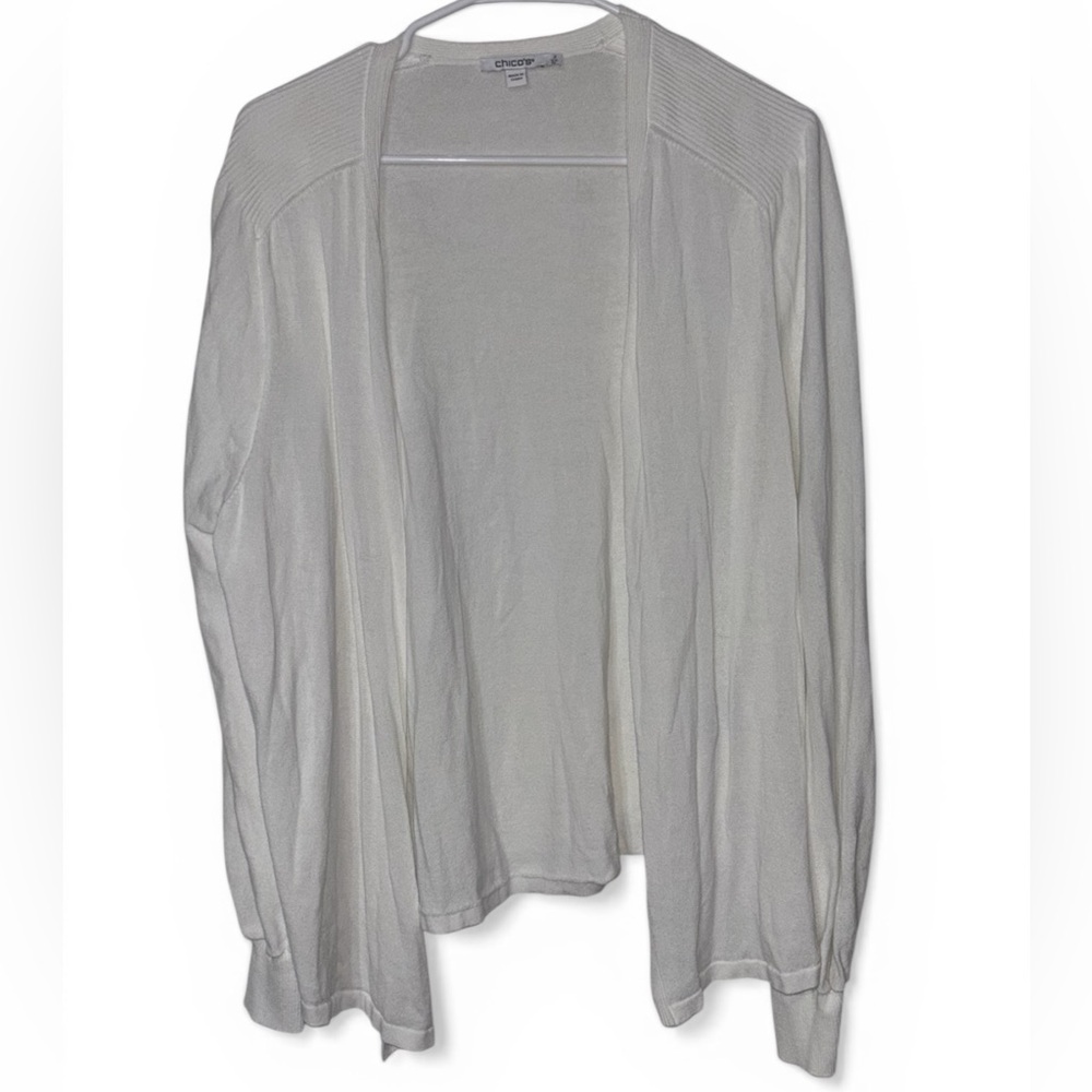 Chico's Cream Open-Front Lightweight Cardigan